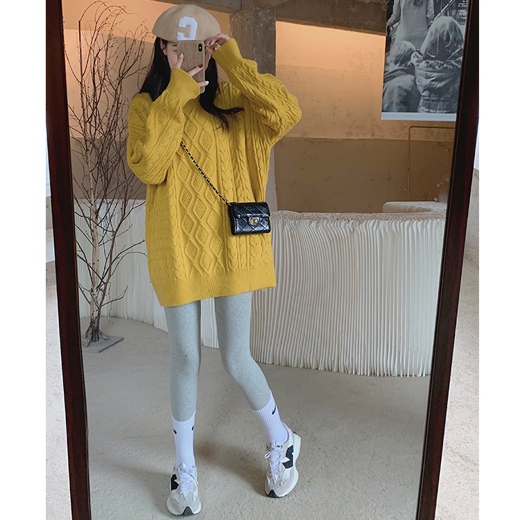 Real shot of twist sweater for women for autumn and winter outer wear 23 new loose round neck pullover knitted top