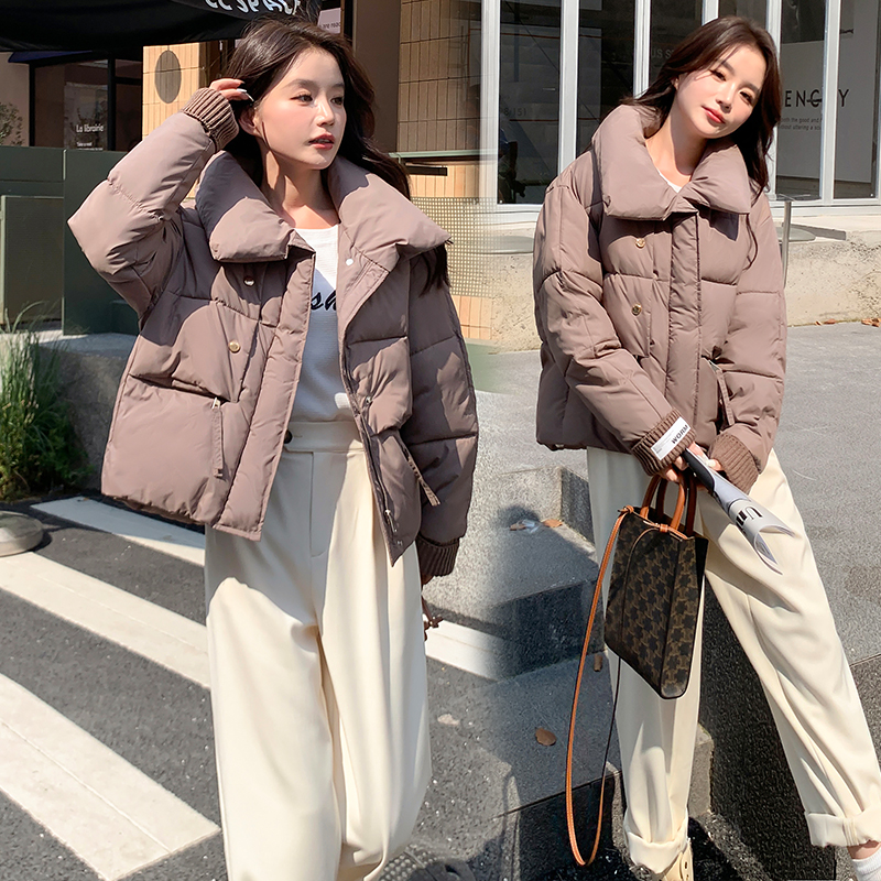 Real shot oversize bread coat short down cotton coat women's 2023 trendy autumn and winter coat thick cotton jacket