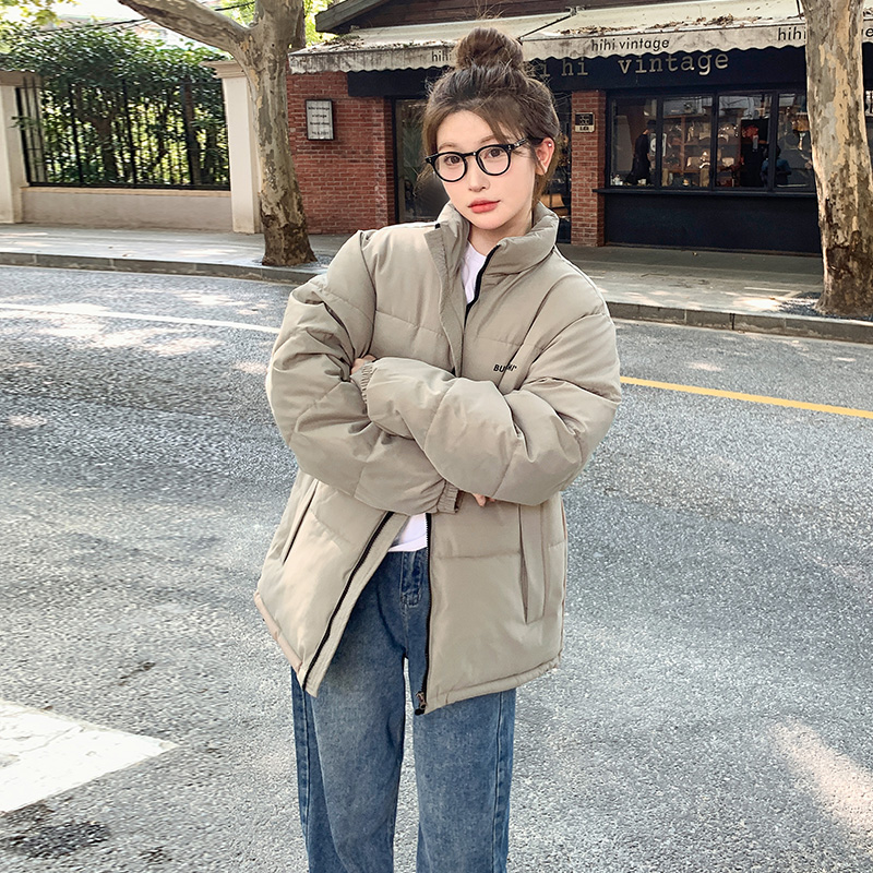 Actual shot of 2023 new down cotton coat for women Korean style stand collar loose internet celebrity ins Hong Kong style thickened warm cotton coat for women