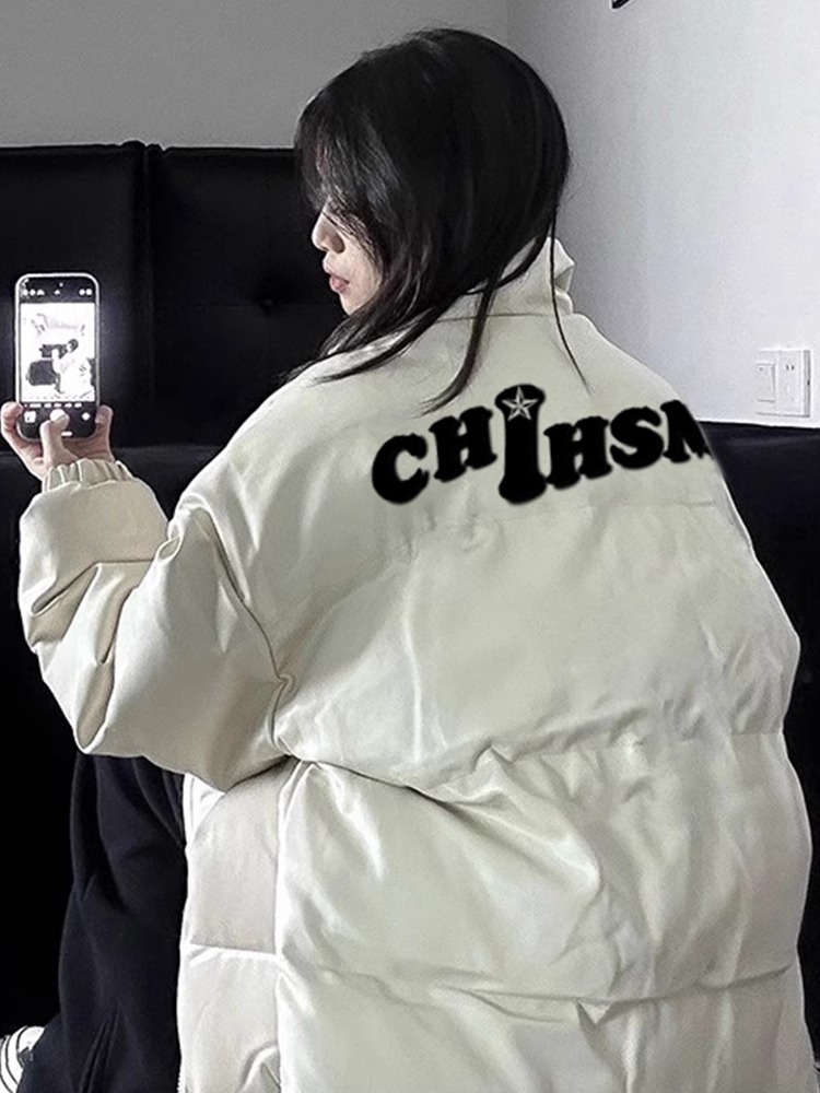 Hand-stuffed cotton padded jacket winter new loose thickened cotton coat printed coat for women
