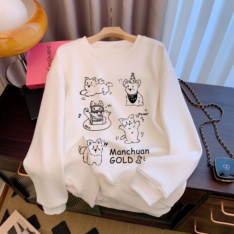 Actual shot Huamian-Fleece 410g/thin 310g autumn and winter sweatshirt women's printed large size women's clothing