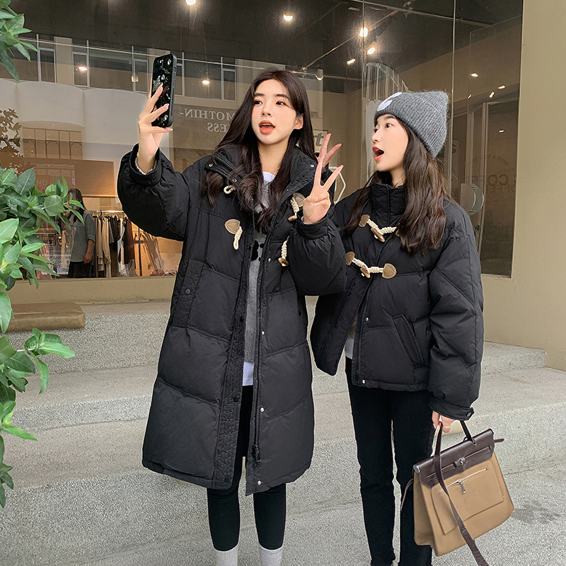 Actual shot of Korean style down jacket for women, short, medium and long, 2023 best friend outfit, horn button cotton jacket, lamb wool jacket