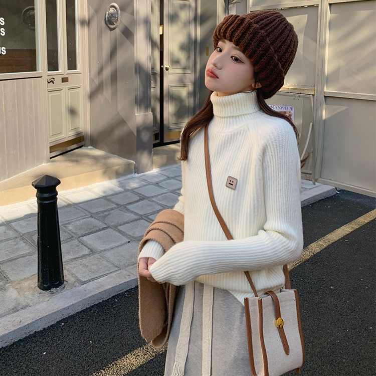 實拍高領毛衣女冬加厚2023新款內搭上衣寬鬆外穿打底衫針織衫