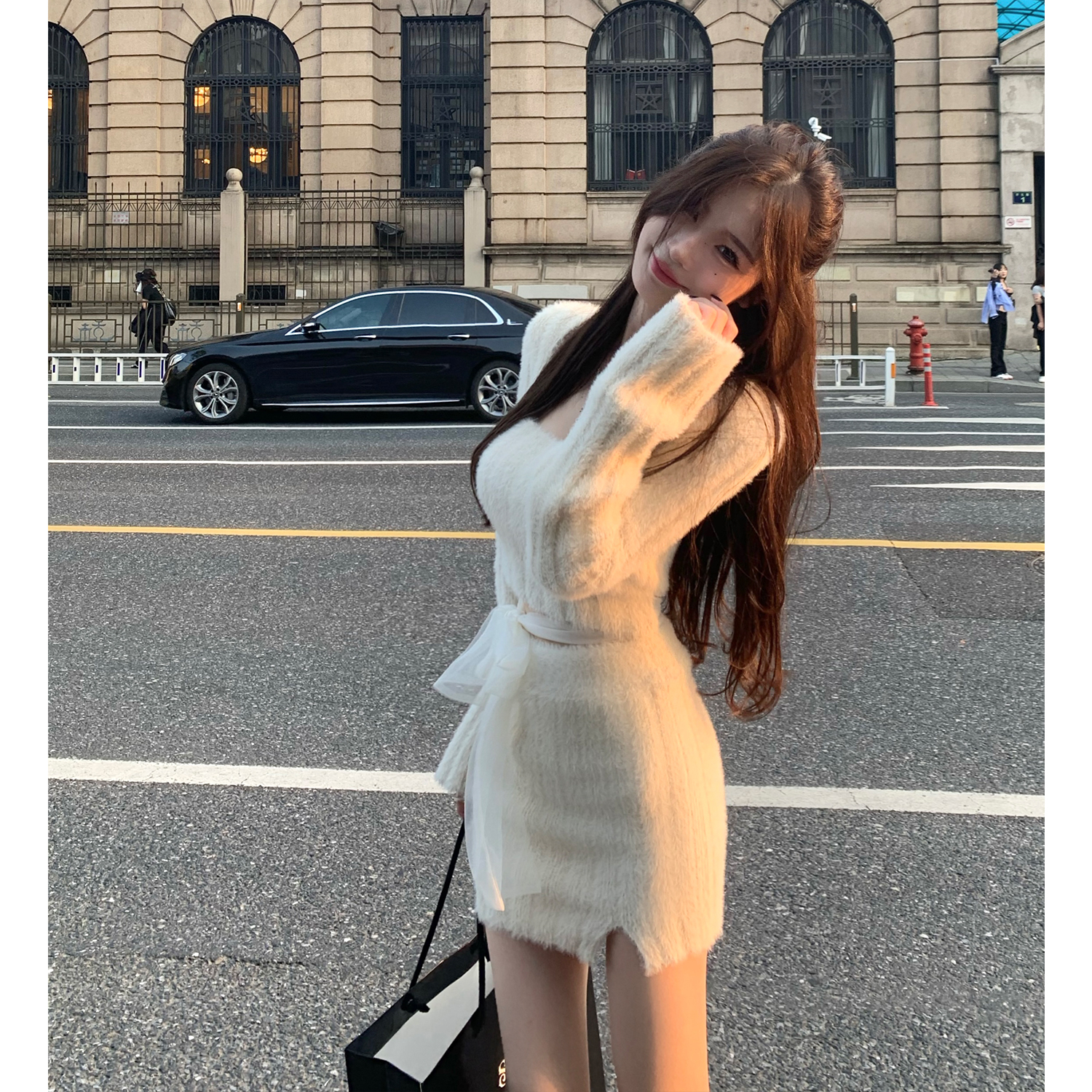 奶fu姐姐 仿貂絨針織衫絕美小裙子兩件套包臀半裙純欲套裝