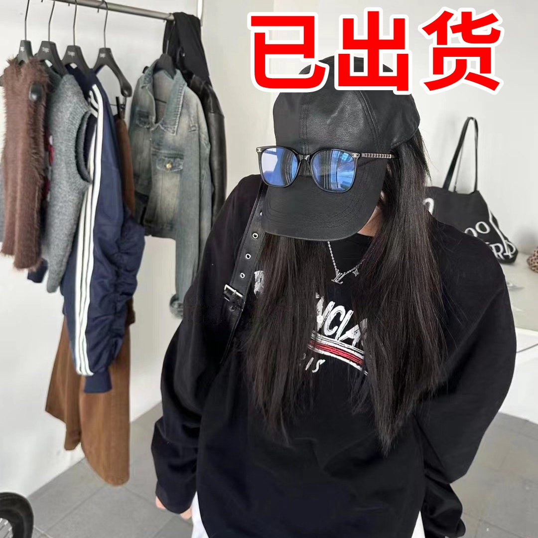 官圖 春秋新款B家字母印花長袖T恤潮韓版百搭上衣女