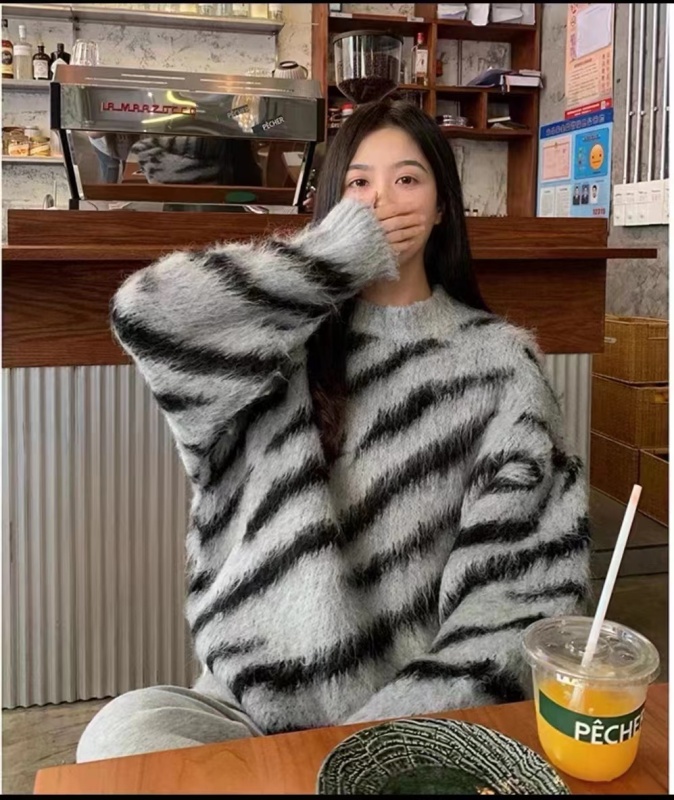 溫柔風軟糯馬海毛毛衣女慵懶風高級感韓系2023秋冬新款針織衫上衣