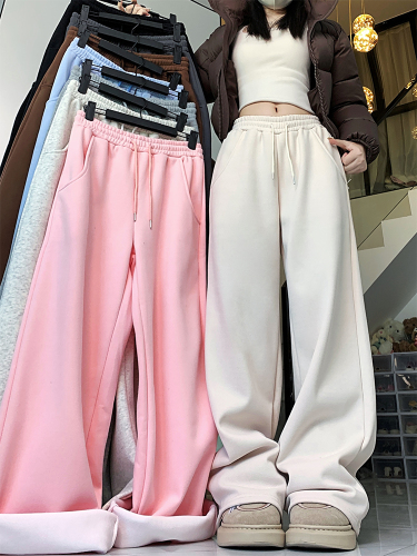 Actual shot of autumn and winter Korean chic simple multi-color composite thickened warm sweatpants and casual pants