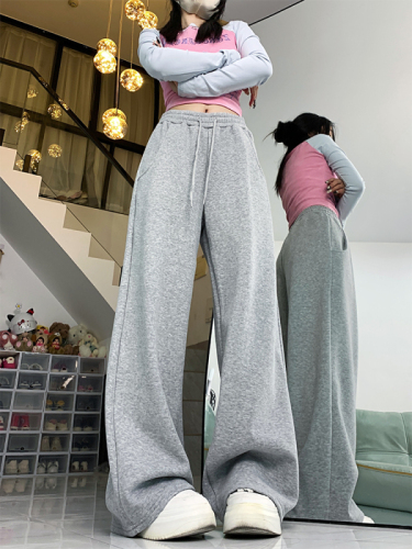 Actual shot of autumn and winter Korean chic simple multi-color composite thickened warm sweatpants and casual pants