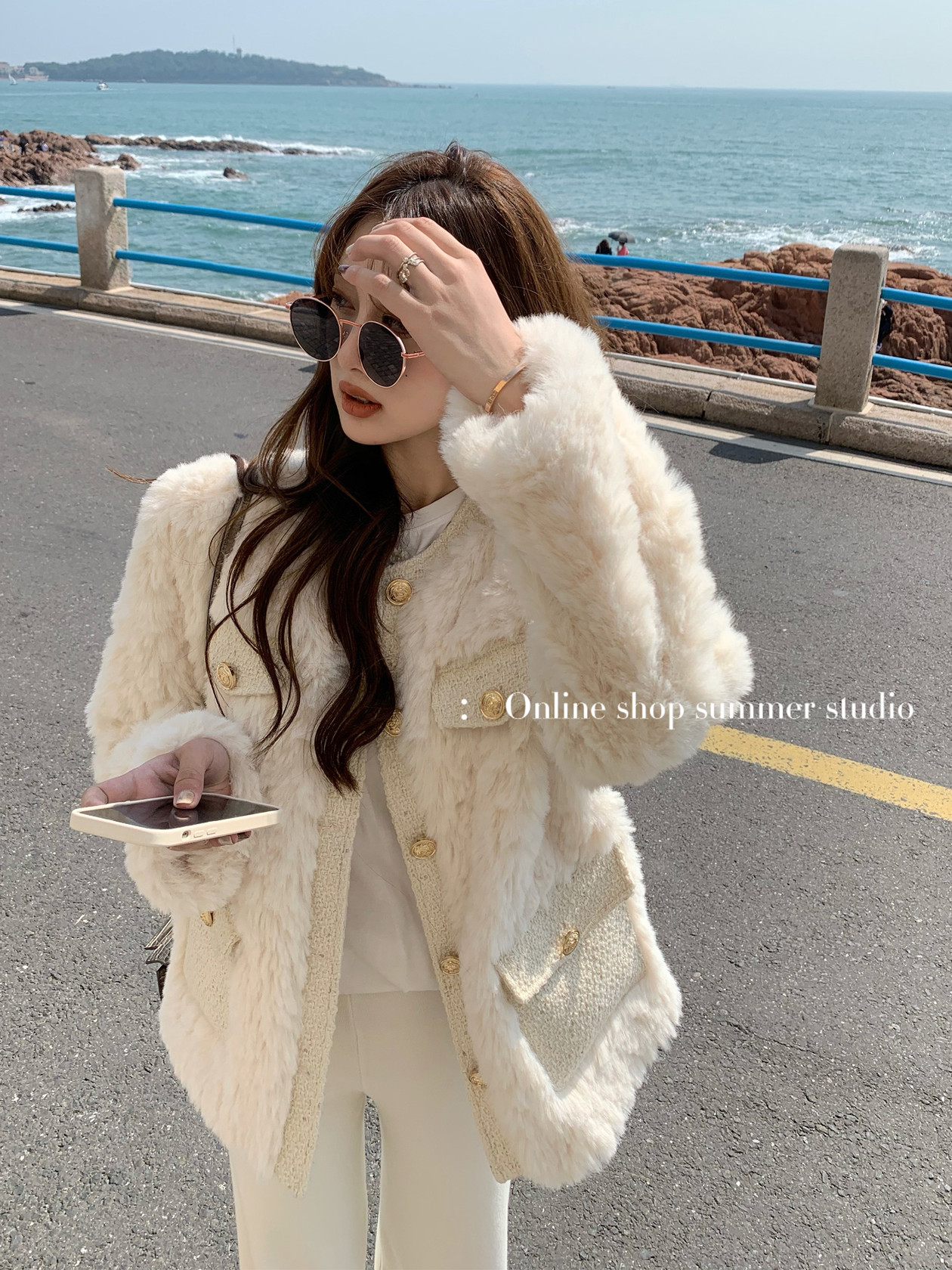 夏天家白色小香風羽絨服羊羔毛加厚毛毛絨外套女秋冬季高級感上衣