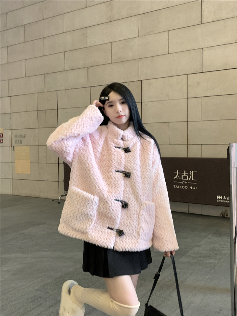 羊羔毛小香風外套女秋冬加厚2023新款韓系高級感設計感小個子棉服