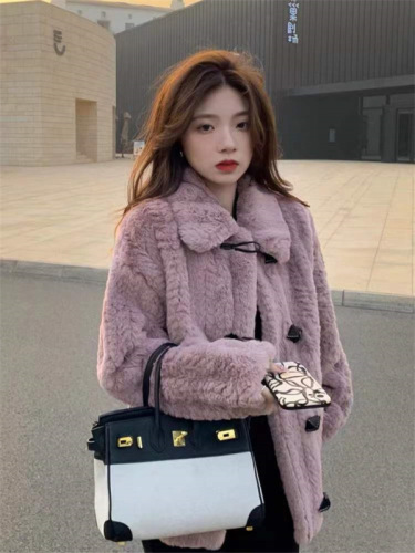 Jacket women's  autumn and winter new loose Korean style fur all-in-one warm lamb wool versatile thickened cotton coat