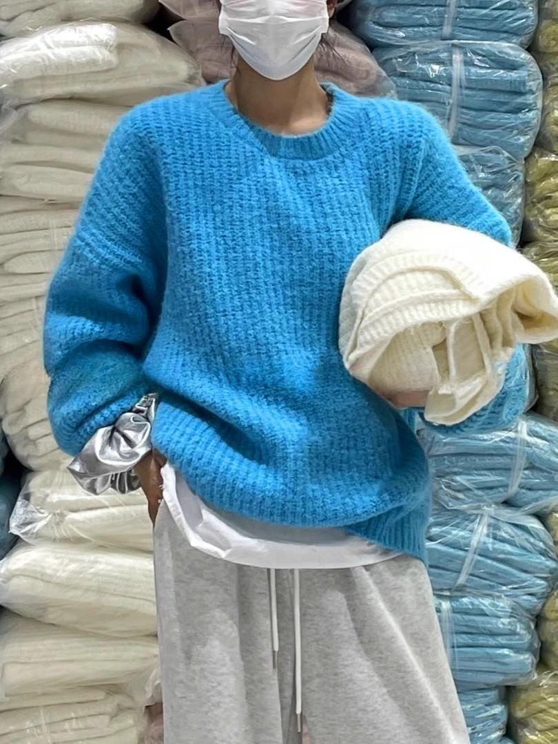 糖果色毛衣套頭女秋冬厚實寬鬆慵懶風純色外搭軟糯針織衫初秋上衣