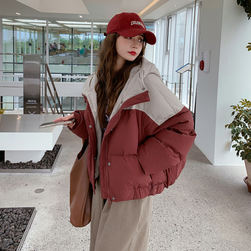 Duck and Duck Same Style  Winter New Short Down Down Jacket Women's Hooded Splicing Korean Style Loose Jacket for Small People
