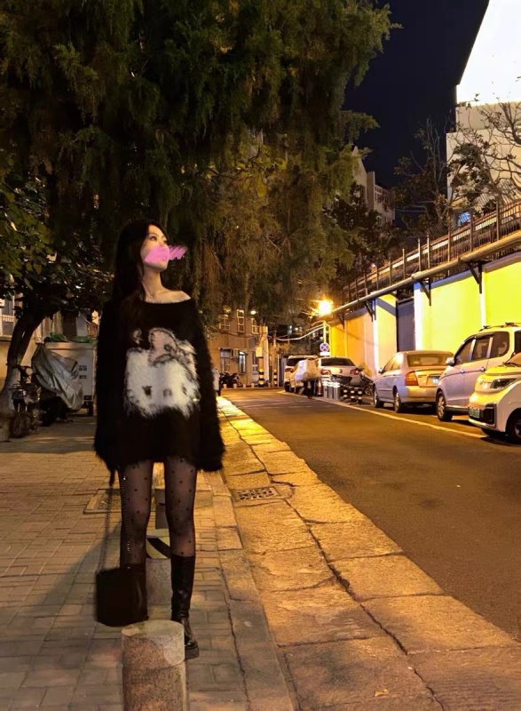 卡通提花軟糯套頭毛衣女秋冬季甜美寬鬆慵懶風針織衫仿水貂毛上衣
