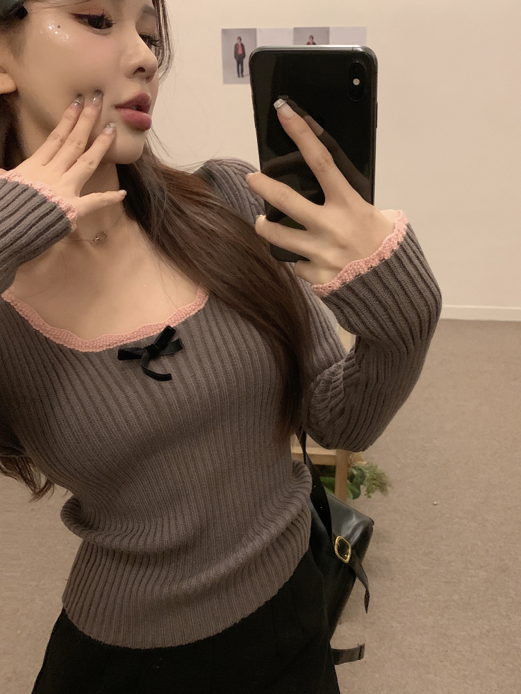 實拍蝴蝶結毛衣女秋冬新款慵懶風內搭打底衫重工鈎花針織衫