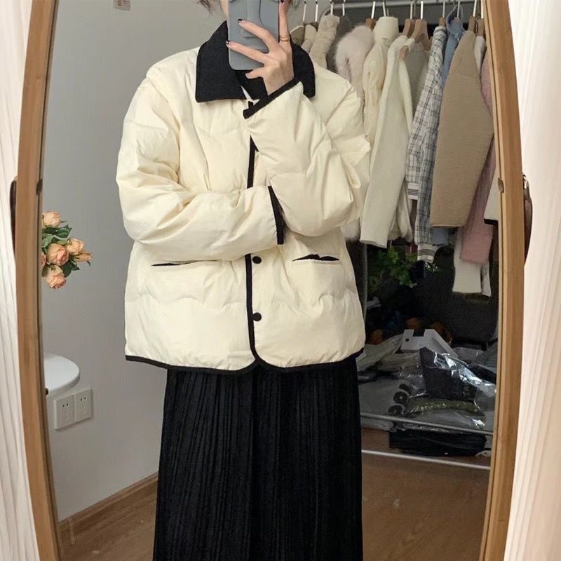 韓國ins燈芯絨翻領東大門輕薄羽絨服女短款小香風時尚休閒外套冬