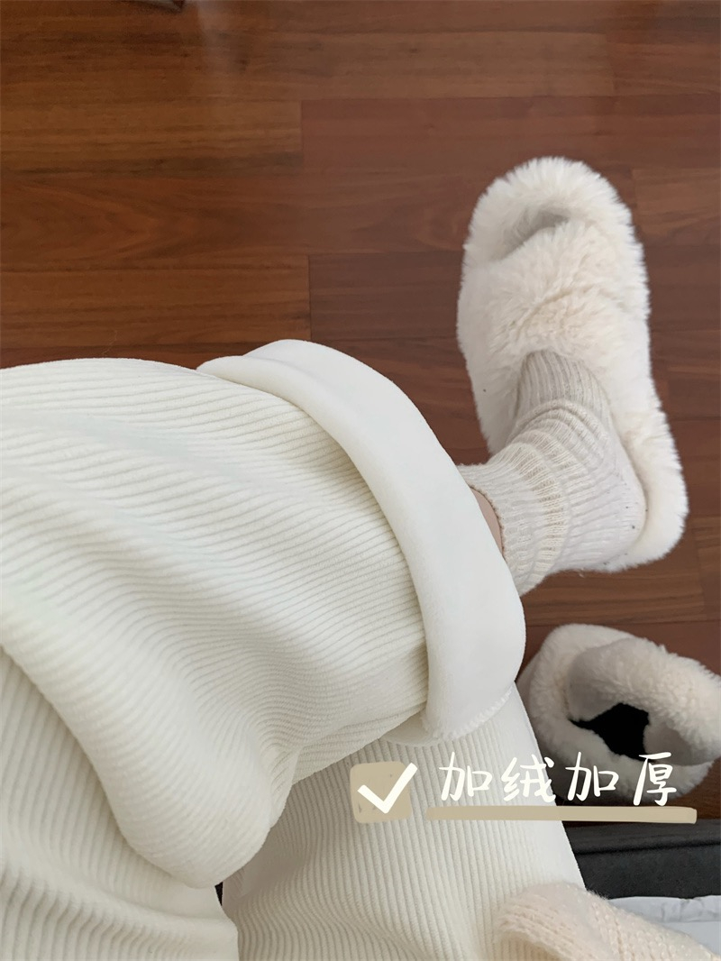 實拍秋冬加絨加厚寬鬆顯瘦百搭高腰闊腿直筒燈芯絨休閒拖地褲