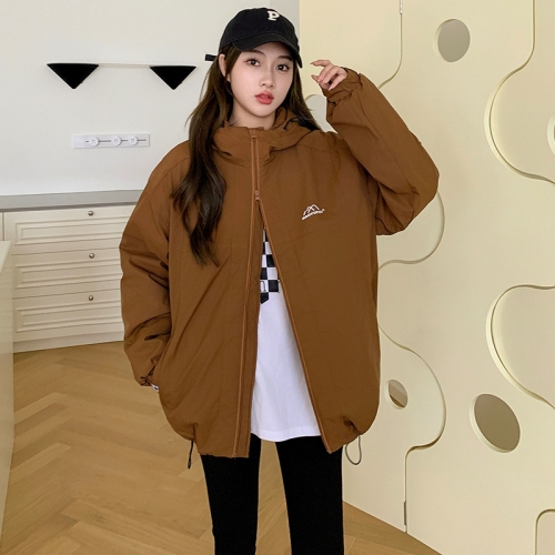 Where is the Orange Tree? Charge Clothespin Cotton Hooded Women's Autumn and Winter Loose Simple Neutral Style Outdoor Cotton Clothes Trendy Jacket