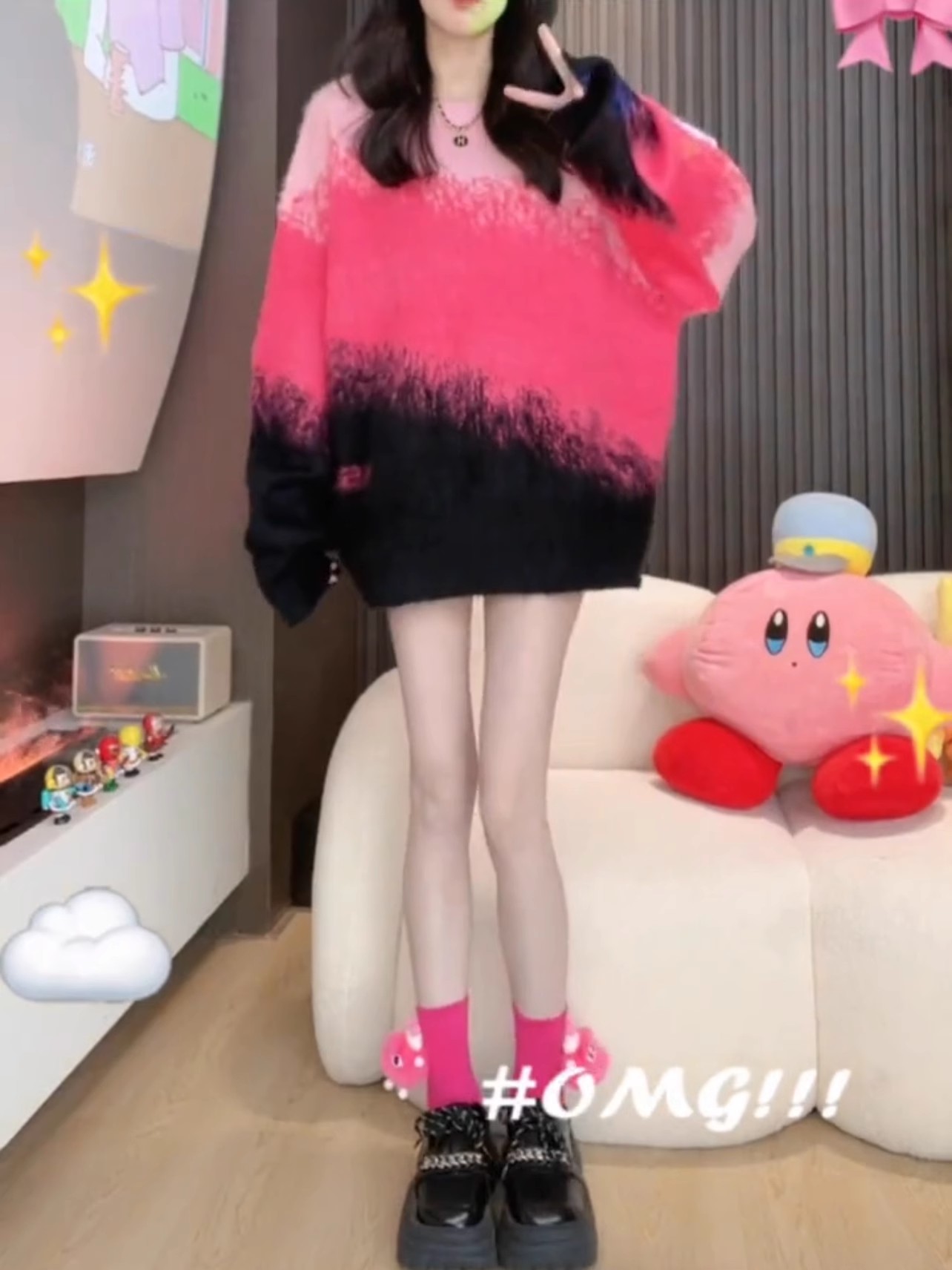 胡蘿蔔 三色漸變毛衣 秋季新款oversize毛衣時尚設計感外穿ins女