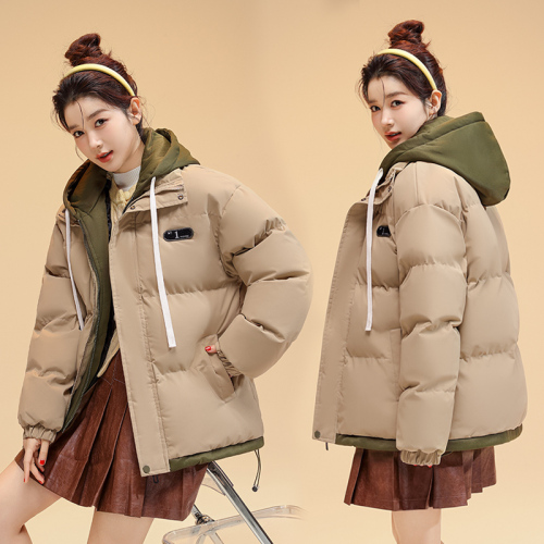 Real shot of high street oversize cotton coat for women winter new student fake two pieces thickened cotton coat casual retro cotton jacket