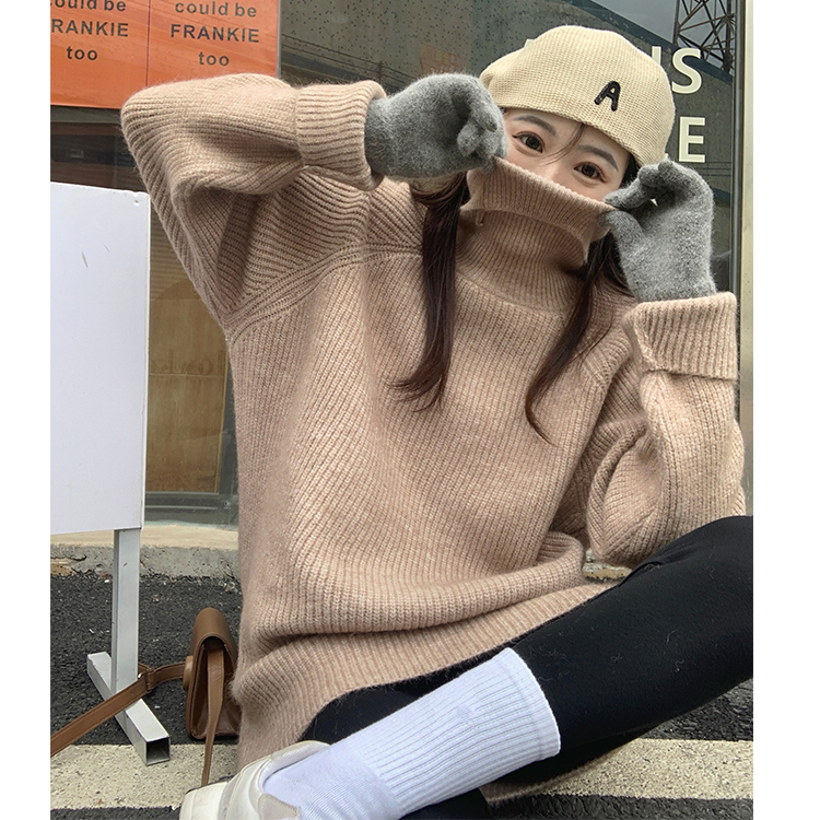 實拍2023秋冬新款寬鬆慵懶毛衣女高領長袖羊毛打底衫