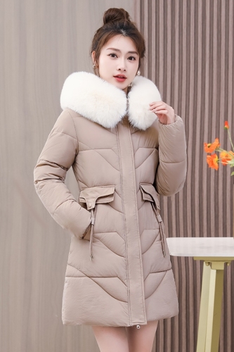 Down cotton coat for women 2023 new slim-fitting mid-length warm large fur collar cotton coat jacket fashionable high-end cotton jacket