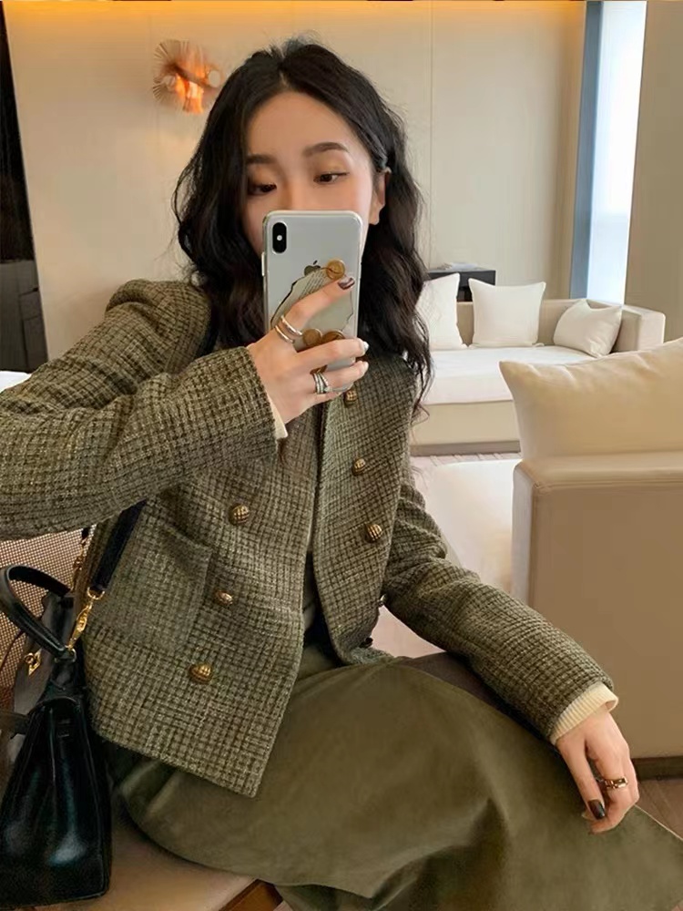 Korean style small fragrant style jacket with store quality, high-end texture pocket temperament commuting small fragrant style jacket