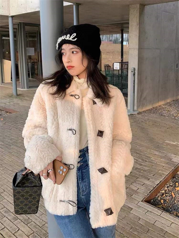 Jacket women's 2023 autumn and winter new loose Korean style fur all-in-one warm lamb wool versatile thickened cotton coat