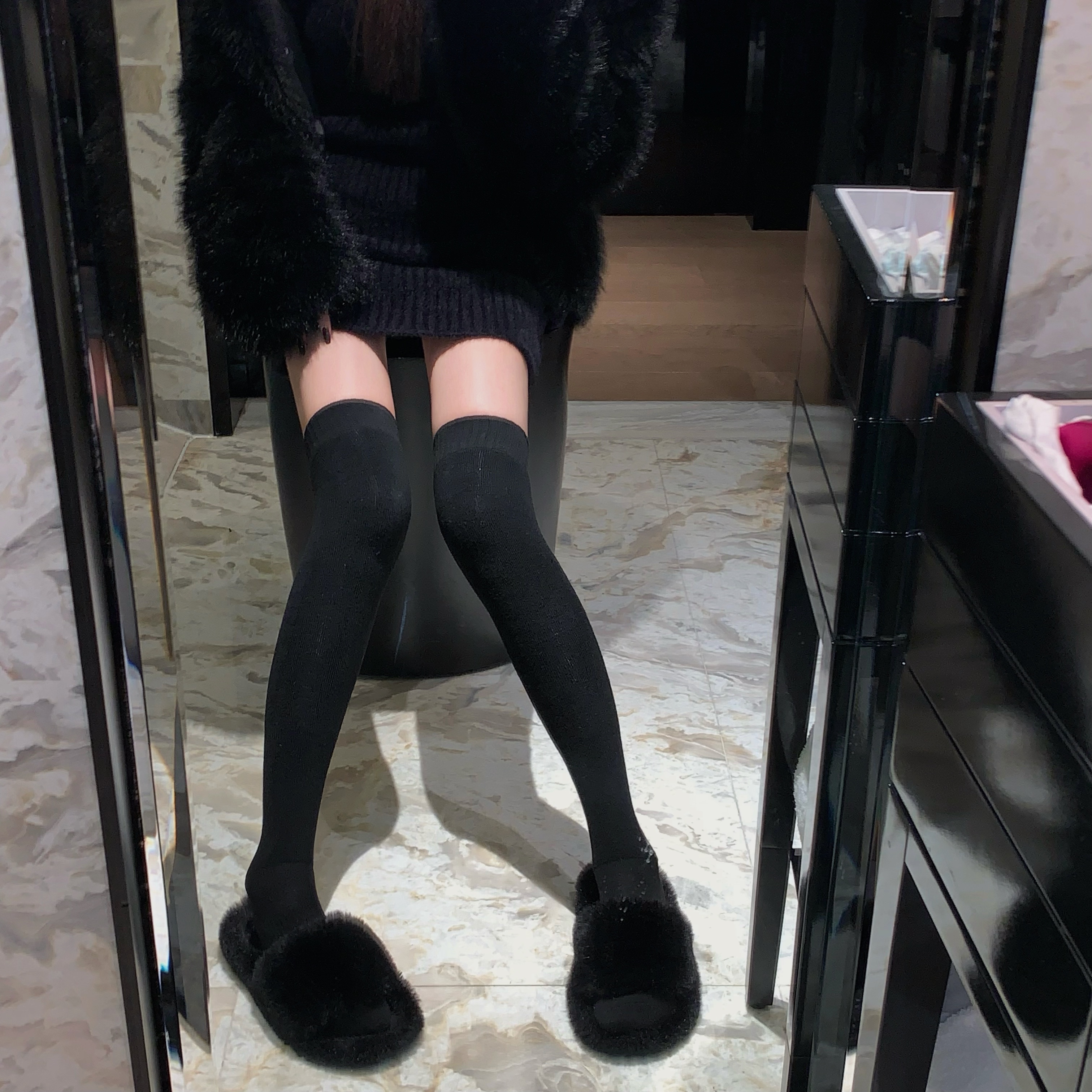 實拍  黑色長筒襪襪子女秋冬過膝襪中筒襪壓力瘦腿JK小腿襪