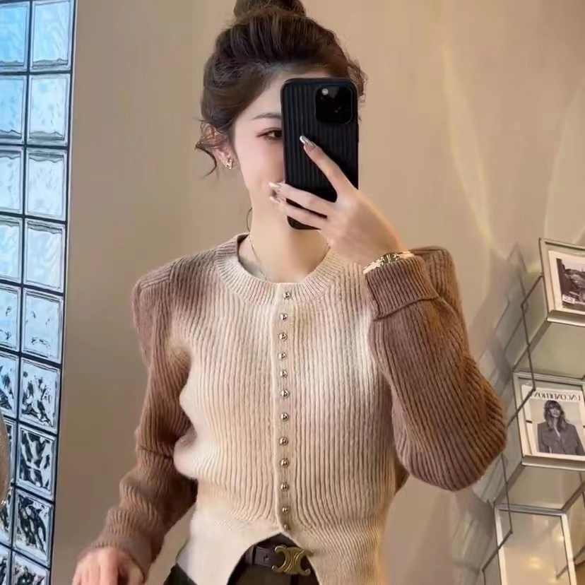 奶系毛衣女2023新款秋冬高級感漸變慵懶風寬鬆軟糯針織開衫打底衫