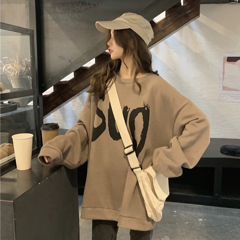 Thin Chinese cotton milk silk plus velvet Chinese cotton silver fox velvet round neck printed sweatshirt for women couple quality