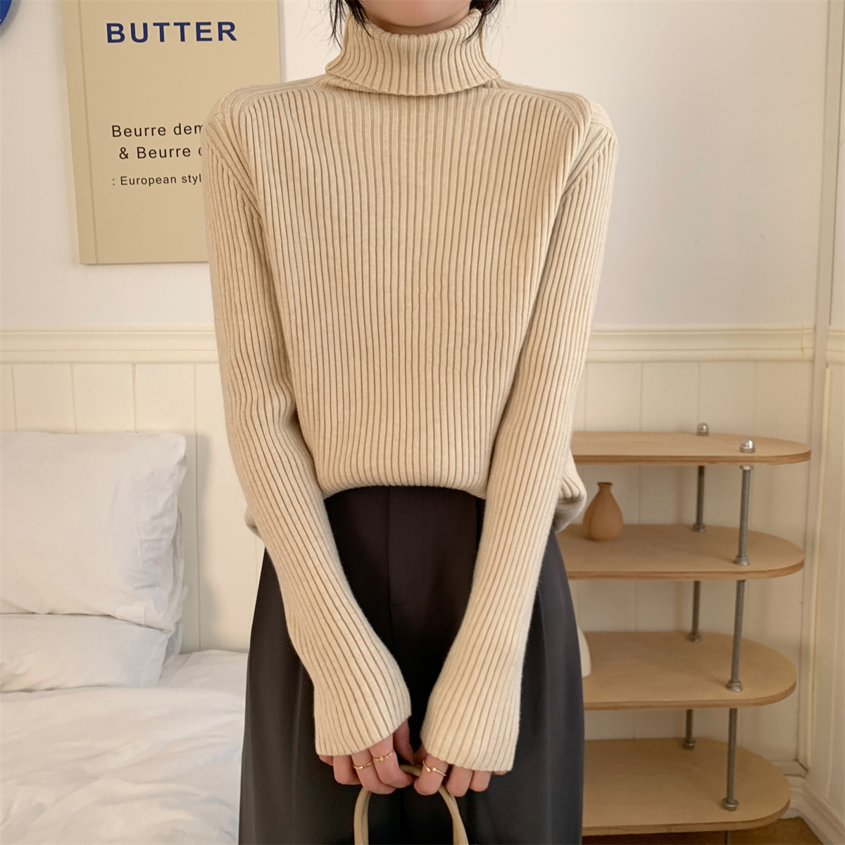 實拍 秋冬韓版寬鬆高領百搭打底衫安迪絨針織內搭套頭毛衣女