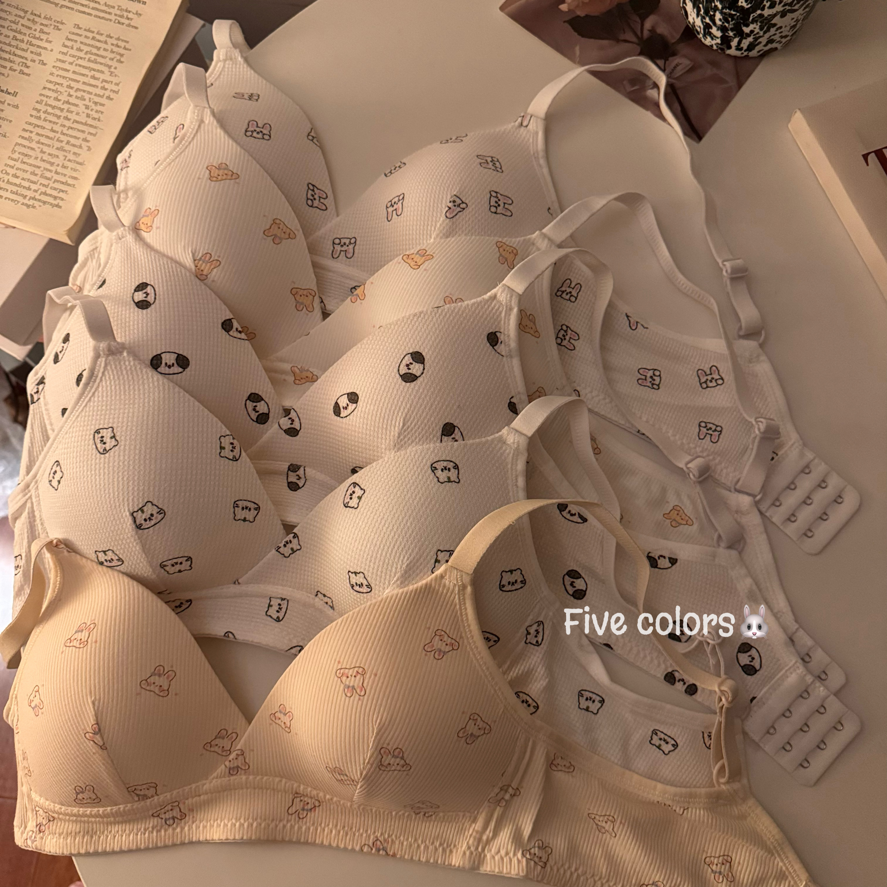 實拍 甜美拼色肌理感條紋文胸女無鋼圈聚攏收副乳學生內衣