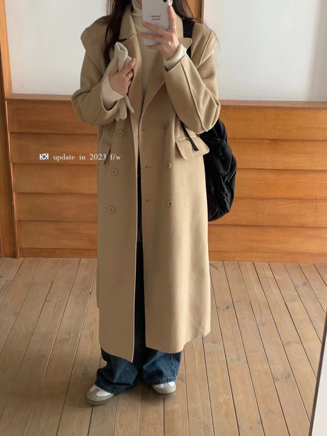 實拍～雙面呢大衣中長款秋冬新款韓版寬鬆過膝赫本風毛呢外套
