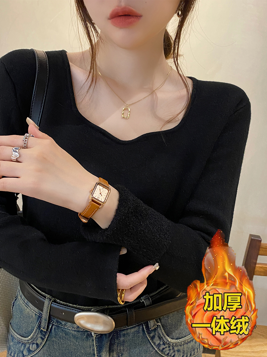加厚一體絨打底衫女冬季內搭毛衣2023新款洋氣長袖保暖上衣
