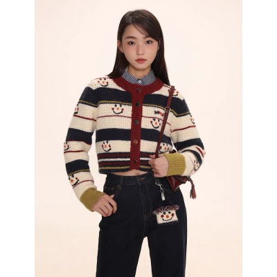 Moromoro手繡雪人短款圓領開衫毛衣小眾設計感軟糯針織上衣外套女
