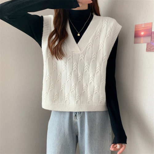 Actual shot ~ early autumn  new sweater knitted vest small person bottoming shirt western style women's clothing