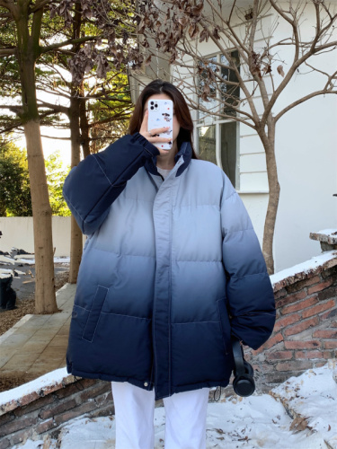 Real shot of winter gradient color cotton coat for women  new loose thickened warm cotton jacket long-sleeved coat cotton coat bread coat