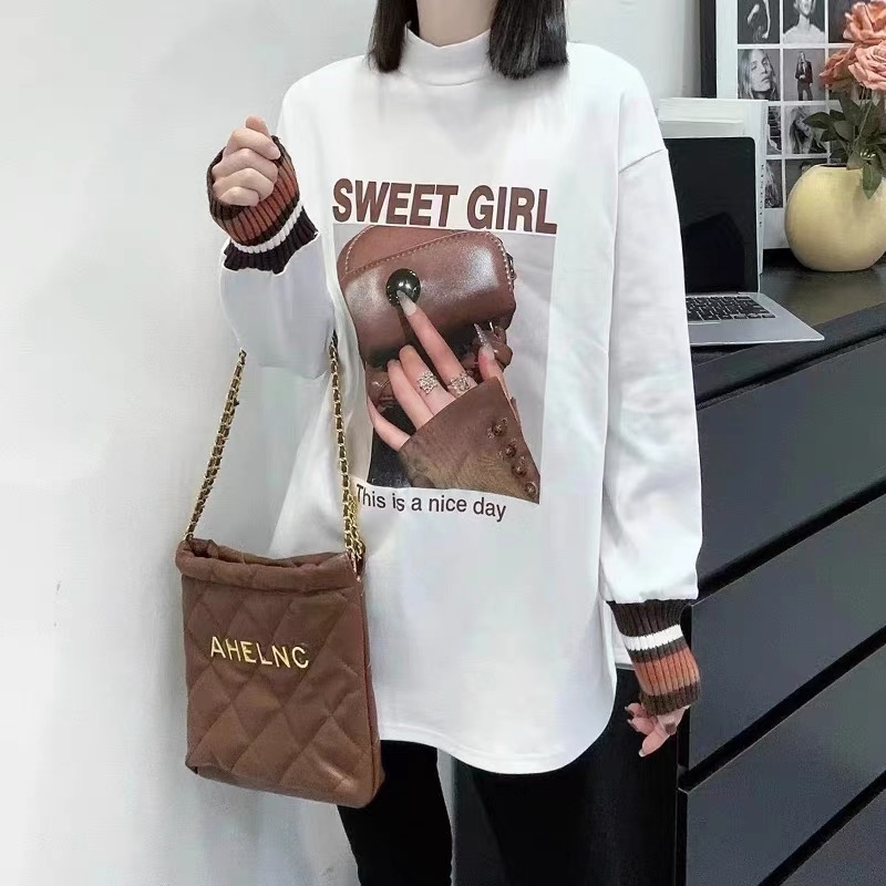 加絨高領打底衫女內搭秋冬2023新款韓版洋氣設計感中長款長袖t恤