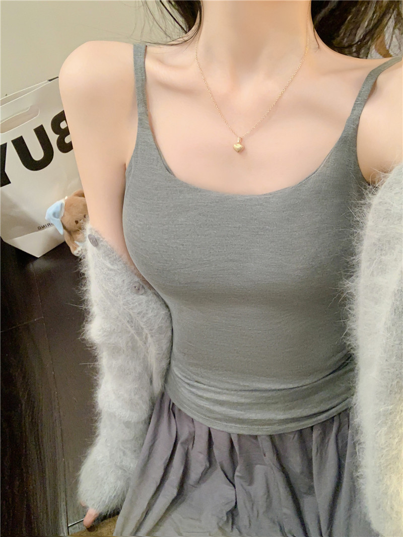 實拍~韓版方領吊帶背心百搭外穿辣妹無袖打底上衣女