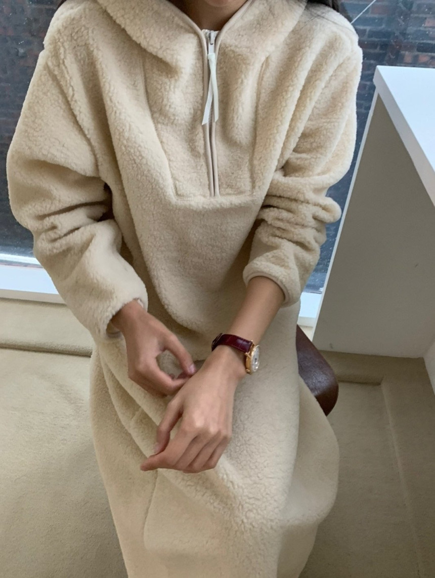 韓版冬季新款連帽羊羔毛衛衣連衣裙女