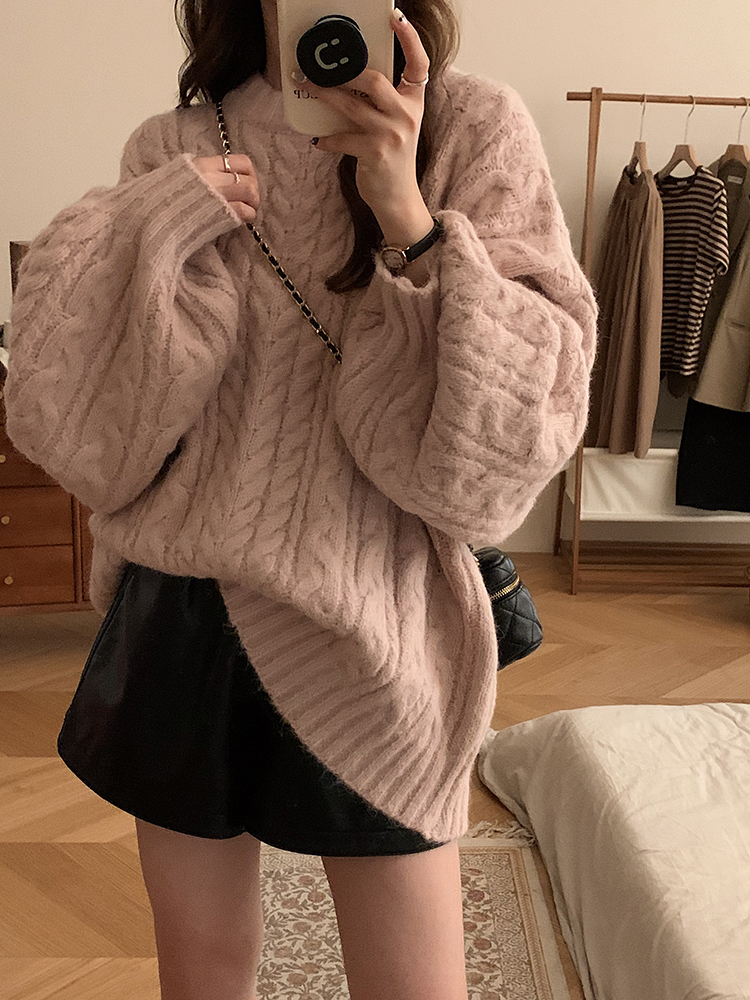 Soft waxy knitted pullover top, lazy style Korean style loose sweater jacket for women, large size, autumn and winter