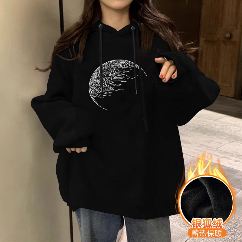 華棉複合銀狐絨 秋冬新款連帽衛衣女