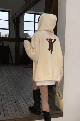 Actual shot of 2023 autumn and winter new hoodie jacket for women small printed loose couple zipper cardigan sweatshirt top