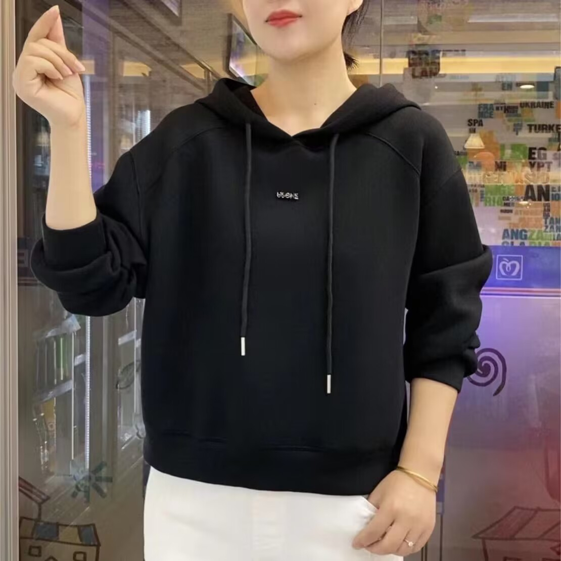 一體絨/加絨休閒衛衣簡約連帽百搭寬鬆秋冬打底顯瘦保暖上衣女