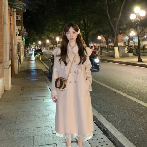 Korean style high fashion design, loose and versatile mid-length, gentle and high-end woolen coat