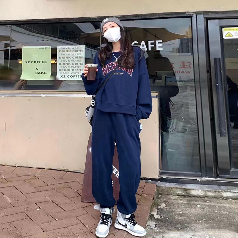 赫本風原創通勤外搭年輕薄款運動套裝女春秋新款兩件套