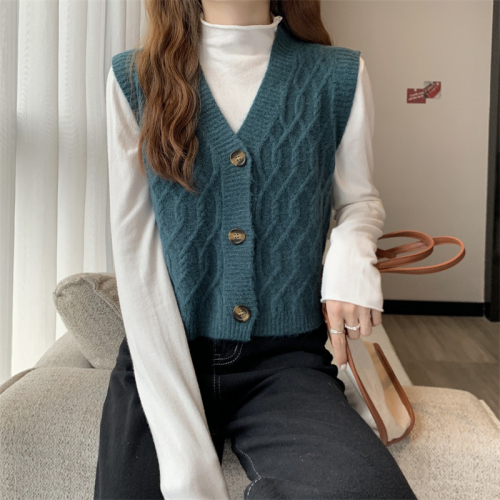 Real shot  new twist mechanism design V-neck sweater cardigan vest