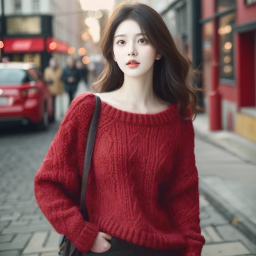 2023新年红圣诞女韩国东大门外贸网红同款GLYP优质慵懒风秋冬毛衣