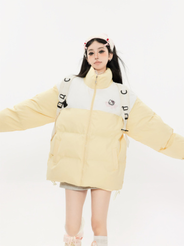 Zhenzhen is very lazy, national fashion sweet and cool splicing loose warm cotton jacket winter American retro couple wear casual